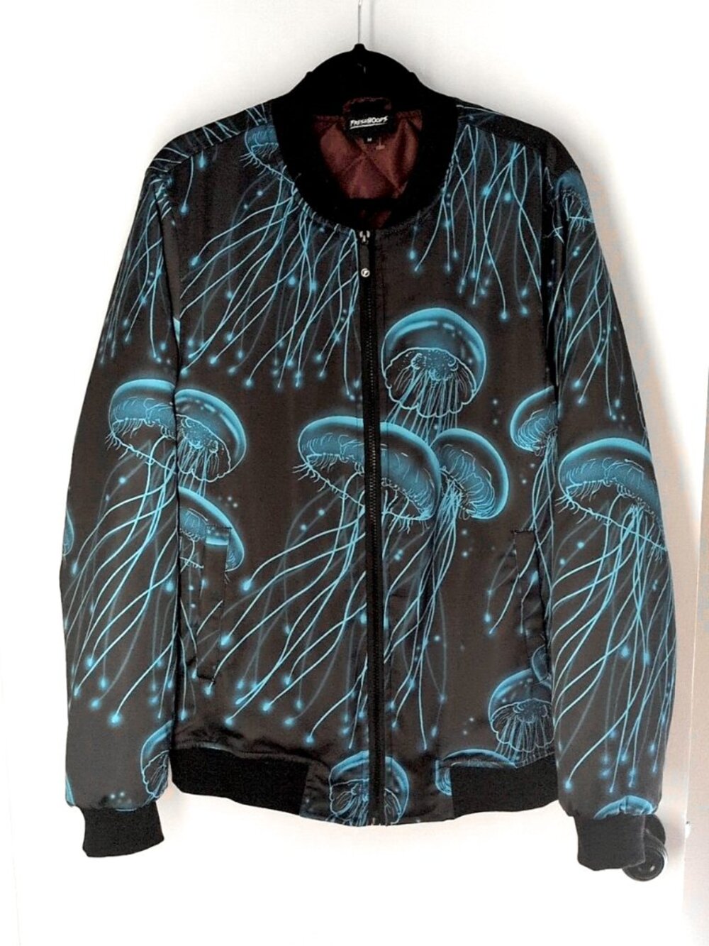 Fresh Hoods Teal Blue/Black Jellyfish Bomber Jacket M lined streetwear full zip